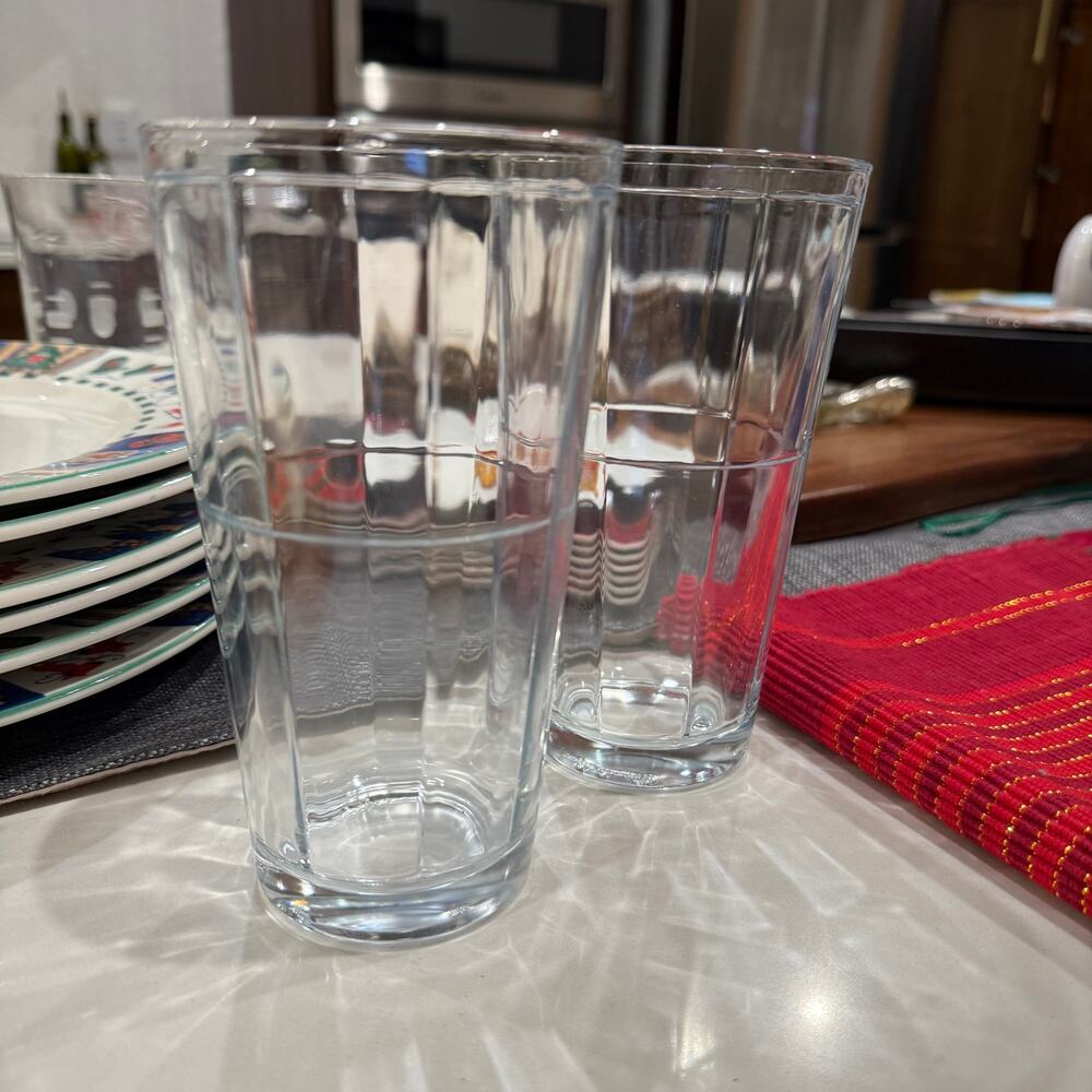 Pasabahce Pair of‎ Clear Drinking Glasses Optic Windowpane Block Pattern